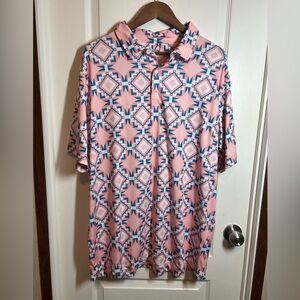 Deolax Geometric Pink and Blue Men's Polo Shirt - Size XXL - EUC